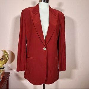 Vintage 80 90 Liz Claiborne Retro Oversized Rust Red Silk One Button Blazer